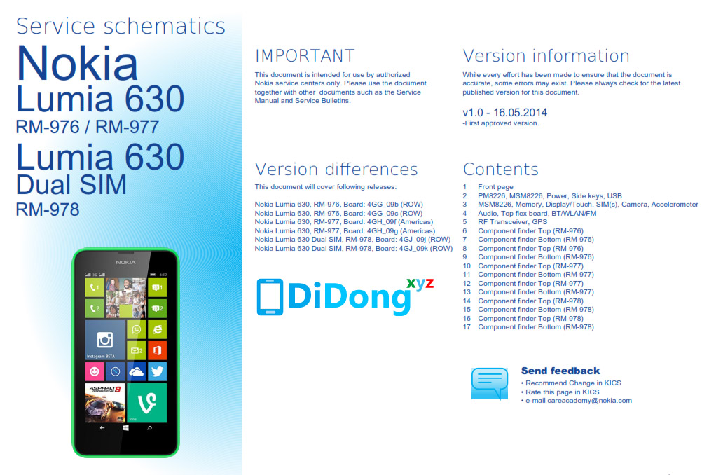 Nokia Lumia 630 Service Schematics