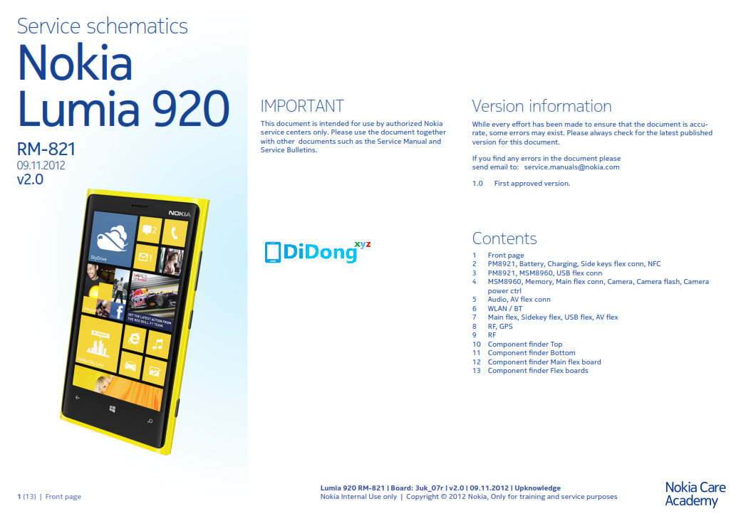 Nokia Lumia 920 Service Schematics