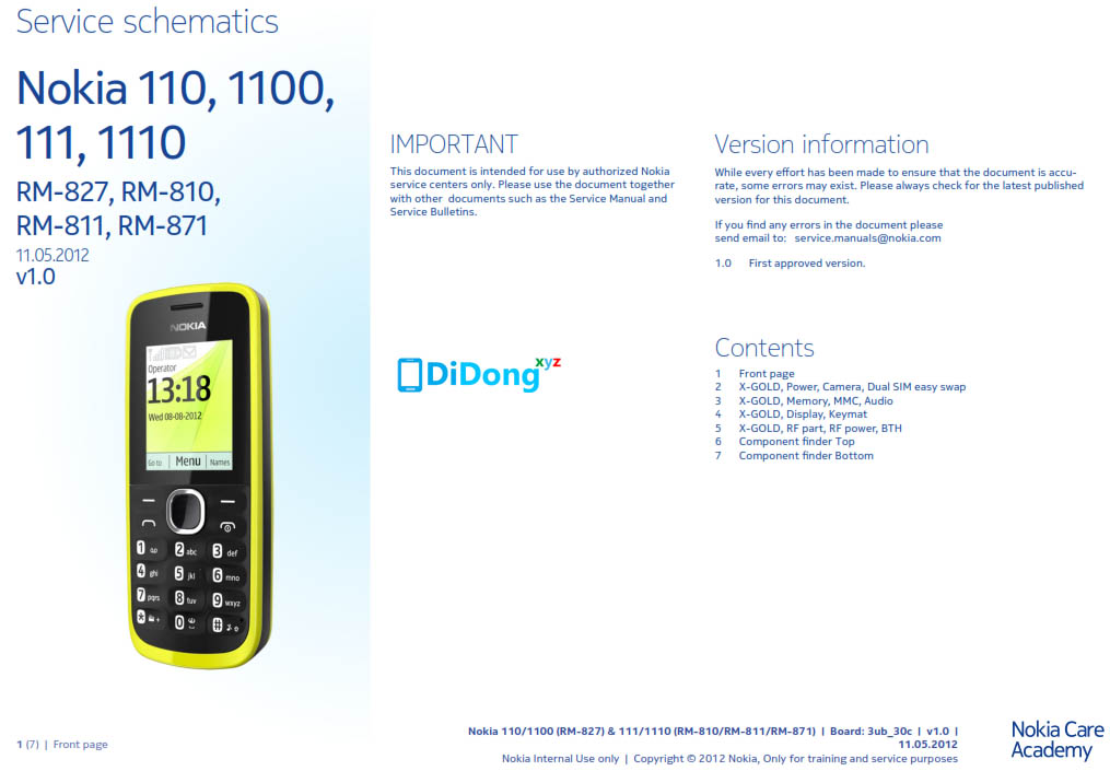 Nokia 110 – 111- 1100 – 1110 Schematics