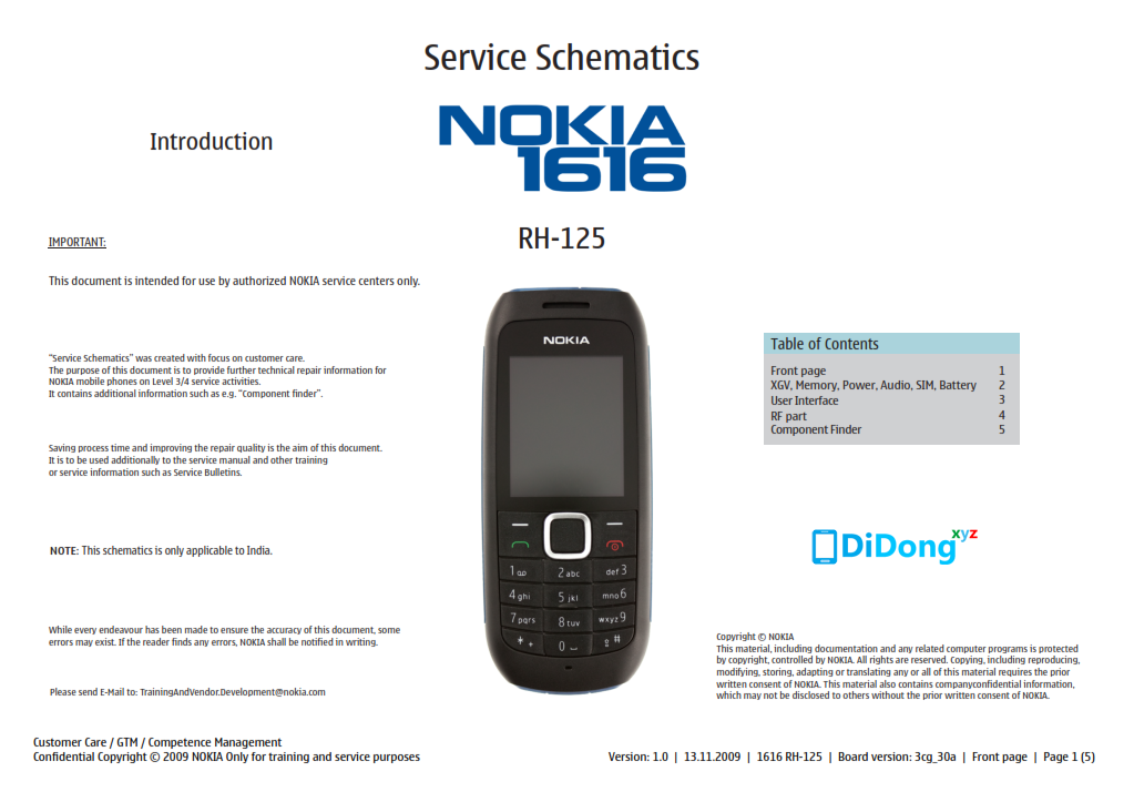 Nokia 1616 – 1280 Service Schematics
