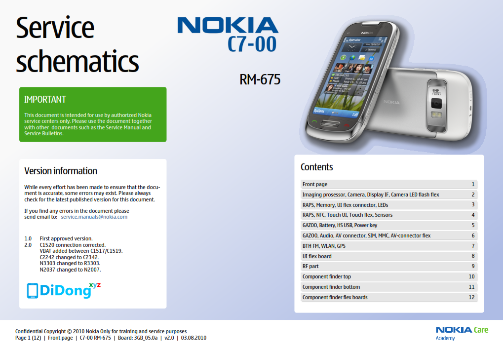 Nokia C7-00 RM-675 Service Schematics