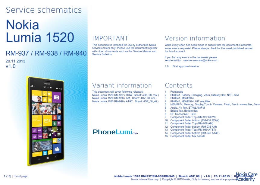 Nokia Lumia 1520 Service Schematics