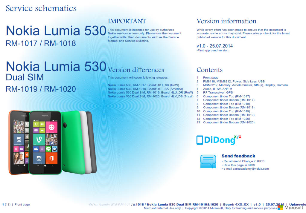 Nokia Lumia 530 Schematics