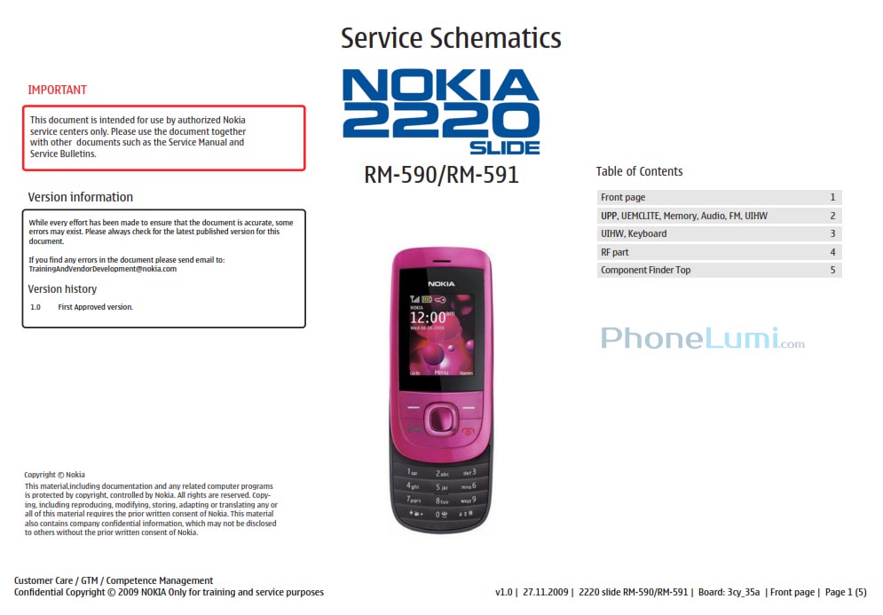 Nokia 2220 slide rm-590 service schematics