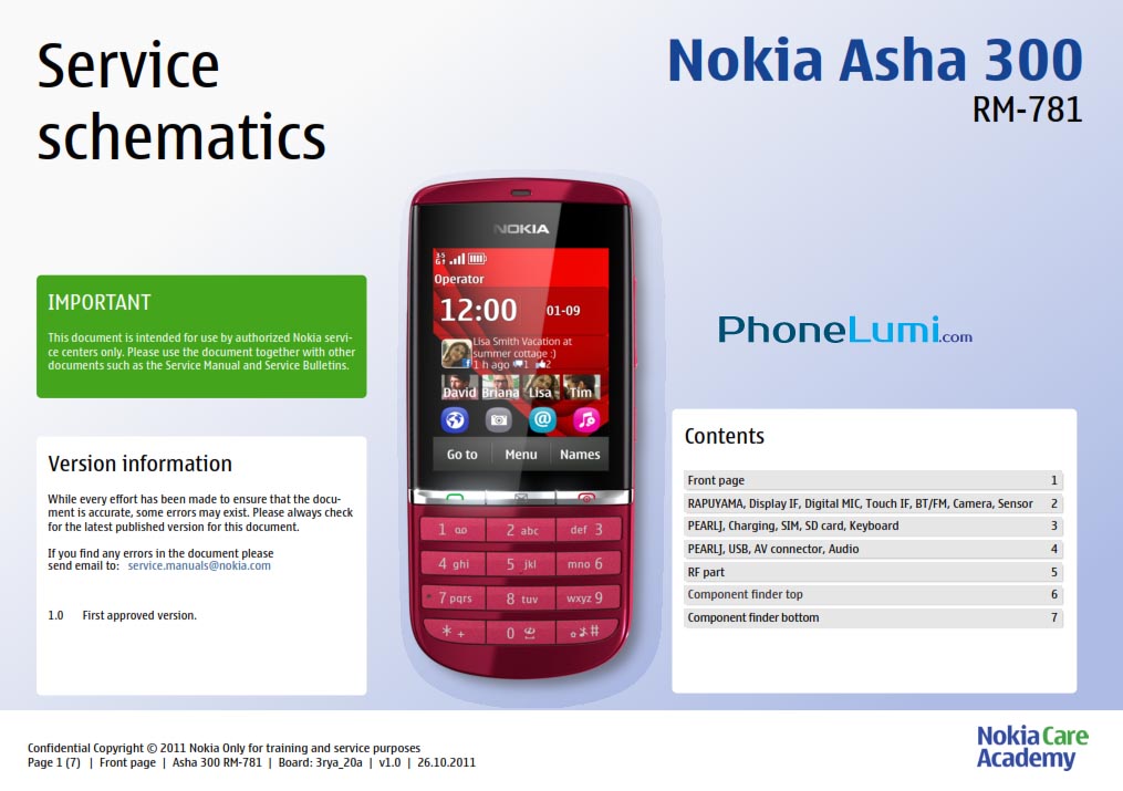 Nokia Asha 300 RM-781 service schematics