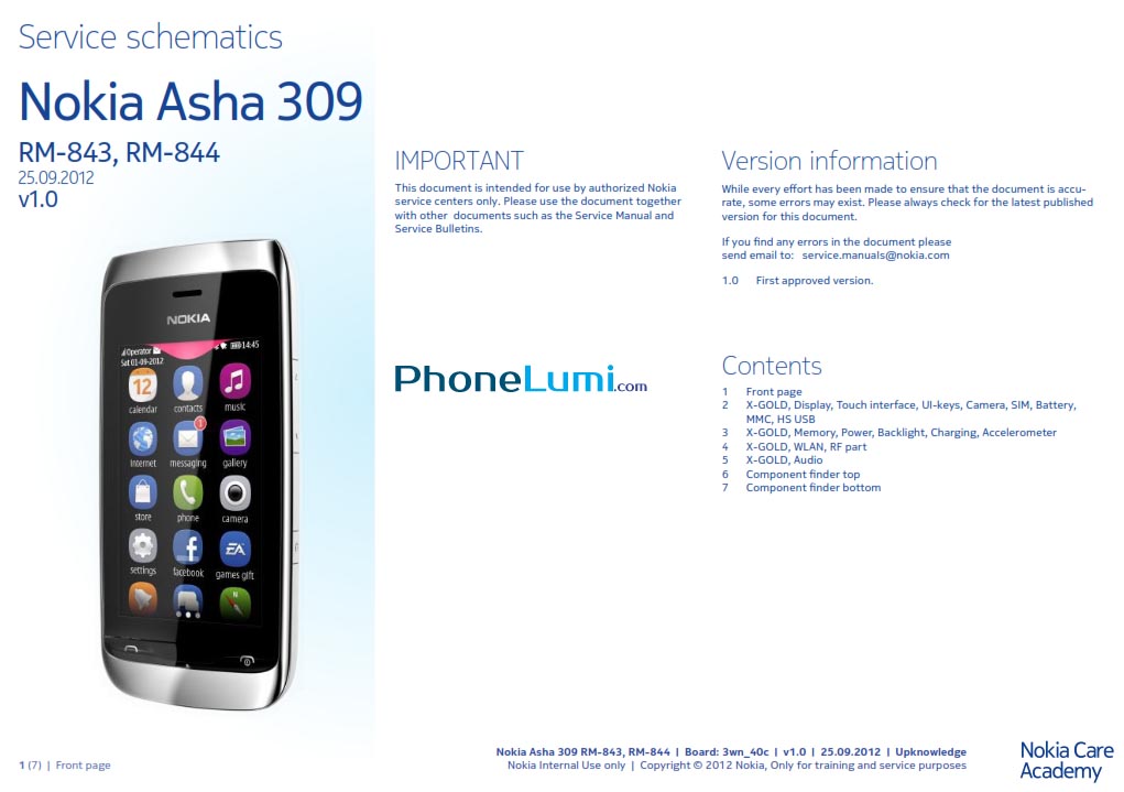 Nokia Asha 309 RM-843 RM-844 Service schematics