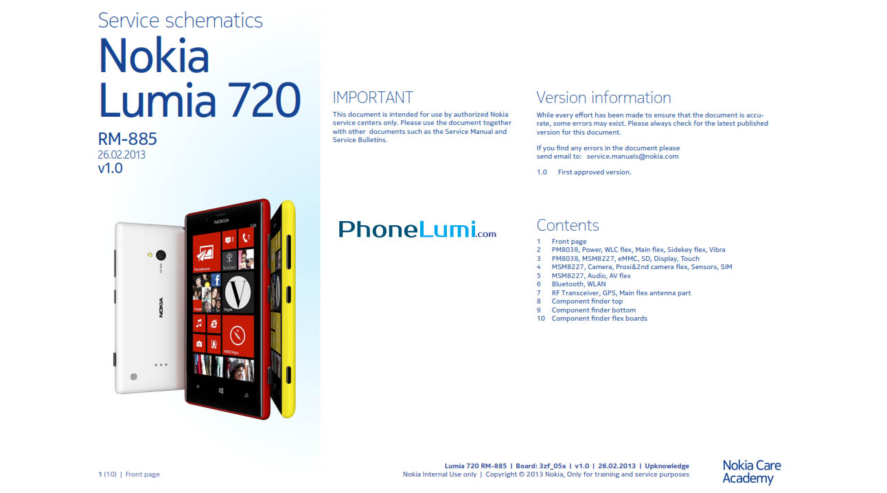 Nokia Lumia 720 RM-885 service schematics